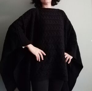 New Lands' End Merino Wool Blend Poncho Sweater